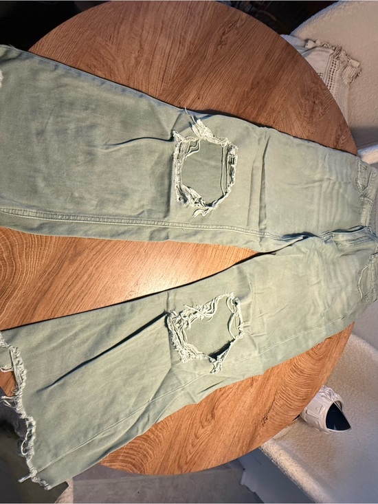 Vervet Denim - Women's Light Sage Distressed Flare Jeans